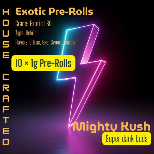 BC Mighty Kush 29% THC | 10 × 1g Exotic Pre-Rolls | Hybrid