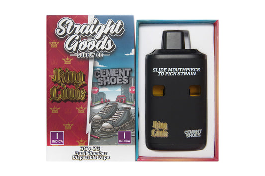 * New All Indica Strains with LCD Screen * – Straight Goods Dual Chamber Vape – King Louis x Cement Shoes (3 Grams + 3 Grams)