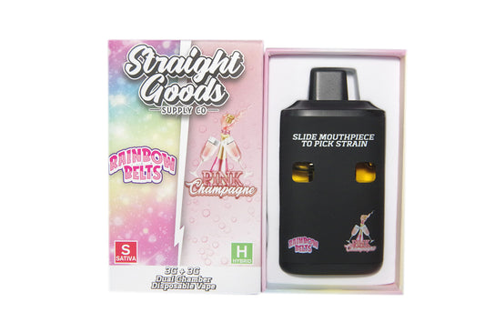 * New LCD Screen* Straight Goods Dual Chamber Vape – Rainbow Belts + Pink Champagne (3 Grams + 3 Grams)